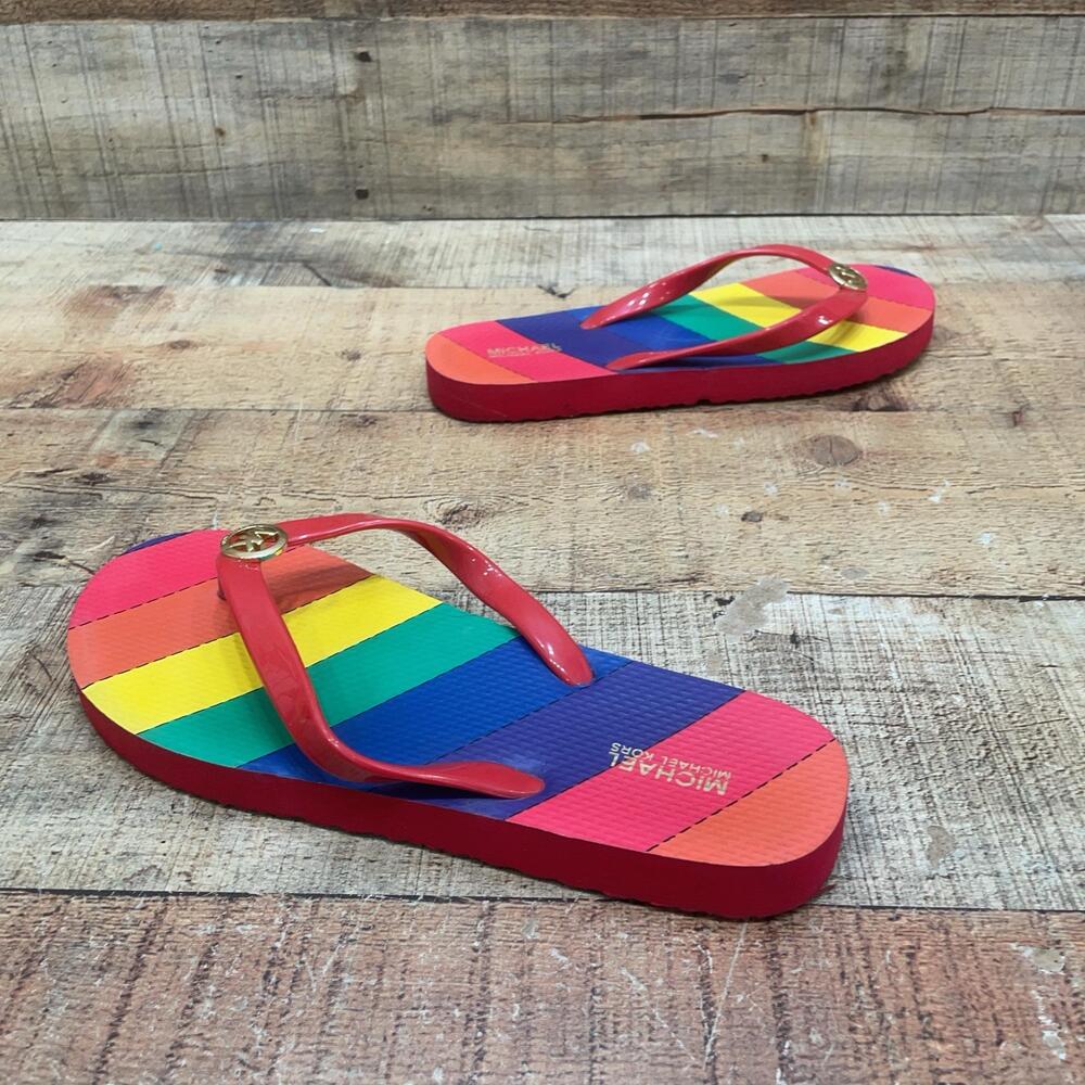 Michael Kors Sandals Womens Size 7 37.5 Multicolor Rainbow Flip Flop Shoes